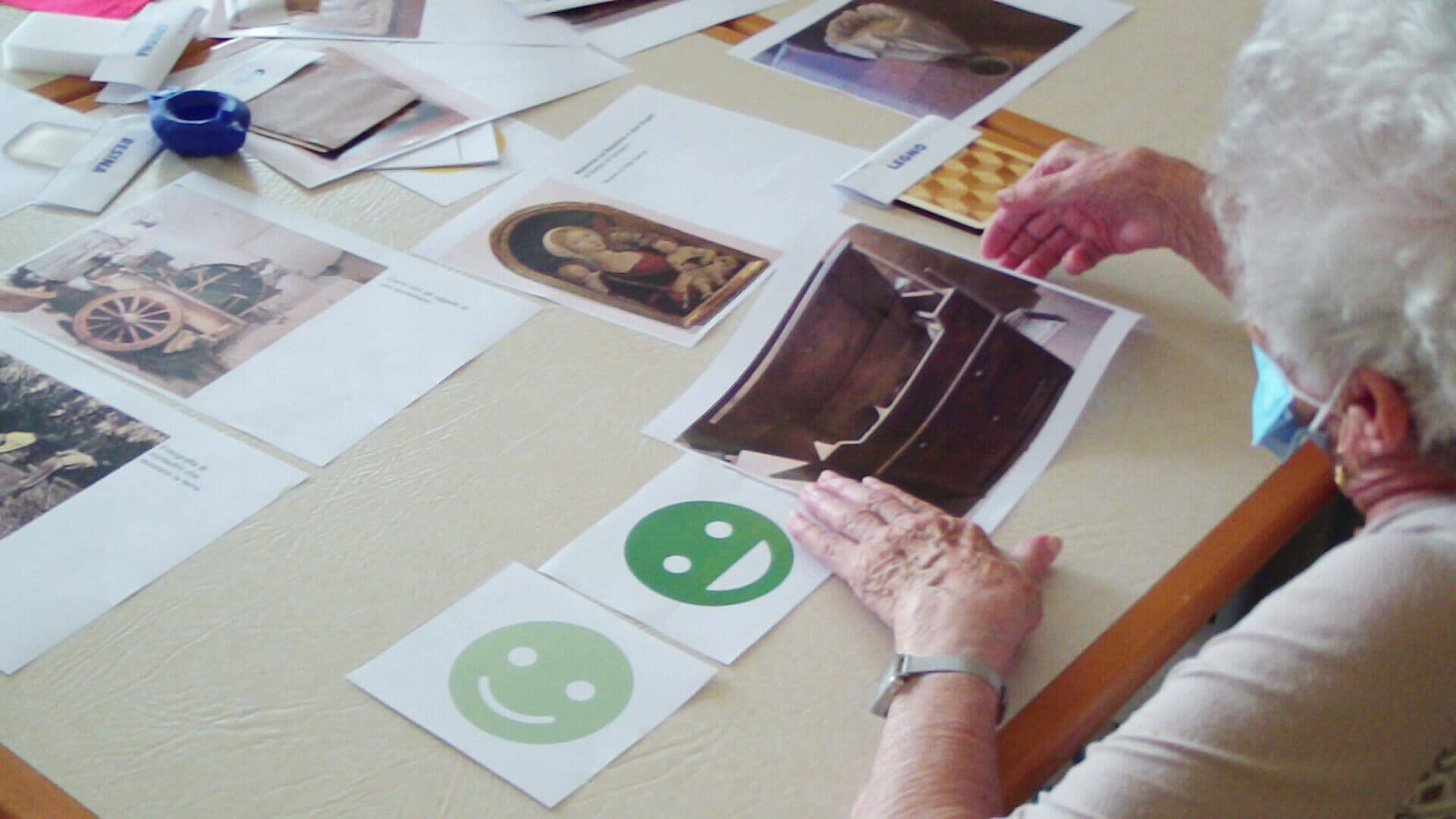 Elderly woman in workshop at Buonconvento, Italy