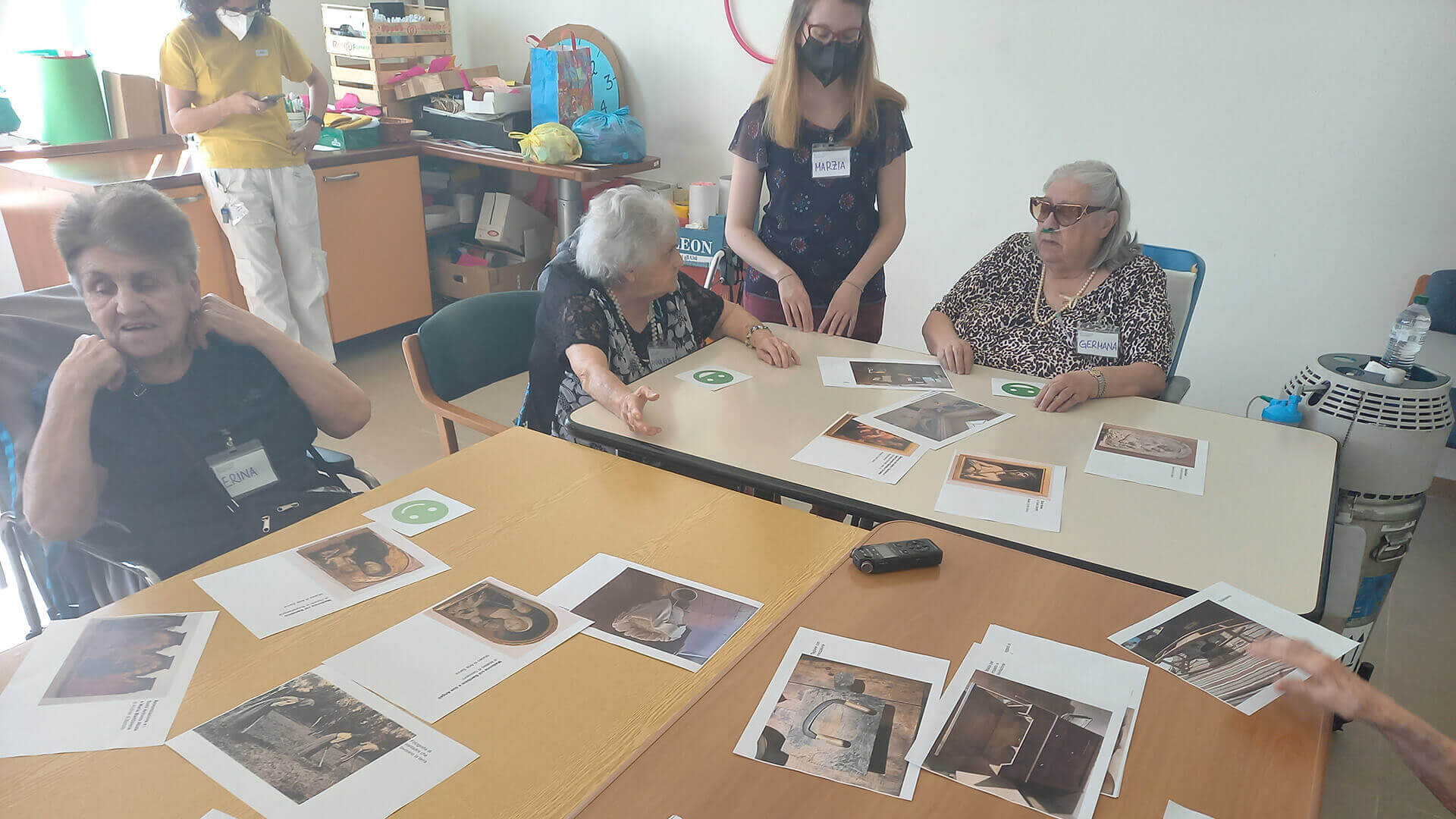 Senior citizens in workshop at Monteroni d'Arbia, Italy